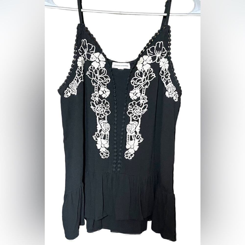 Anthro Love On A Hanger Floral Boho Chic Embroidered Peplum Cami Top Black Small
